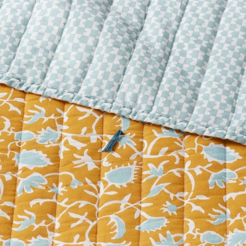 King Earthy Vines Quilt Mustard Yellow/Teal Blue - Mustard Yellow/Teal Blue - Picture 3 of 3